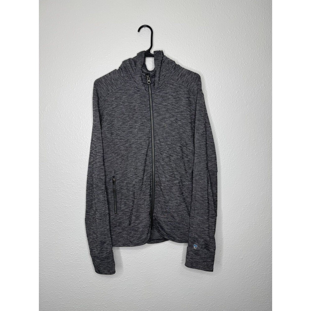 Kuhl Hoodie Jacket Womens XL Heather Gray Thumb Holes Pockets Full Zip Outdoor